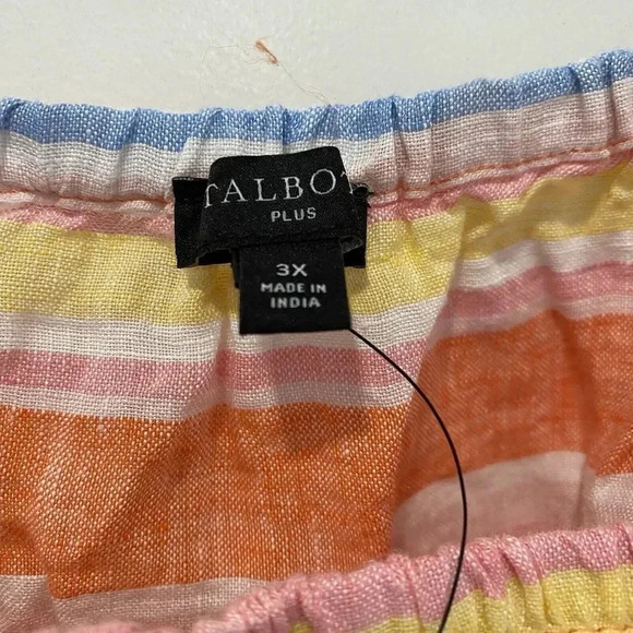 Talbots Women's 3X Plus Linen Short Puff Sleeves Striped Top Square Neck Smock - Picture 16 of 16